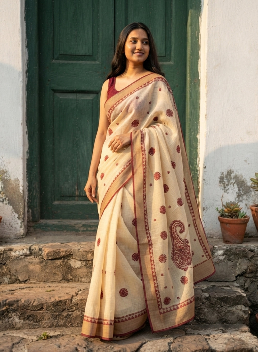 Maroon Dhoop Chaav - Aks Super Net Chikankari Saree