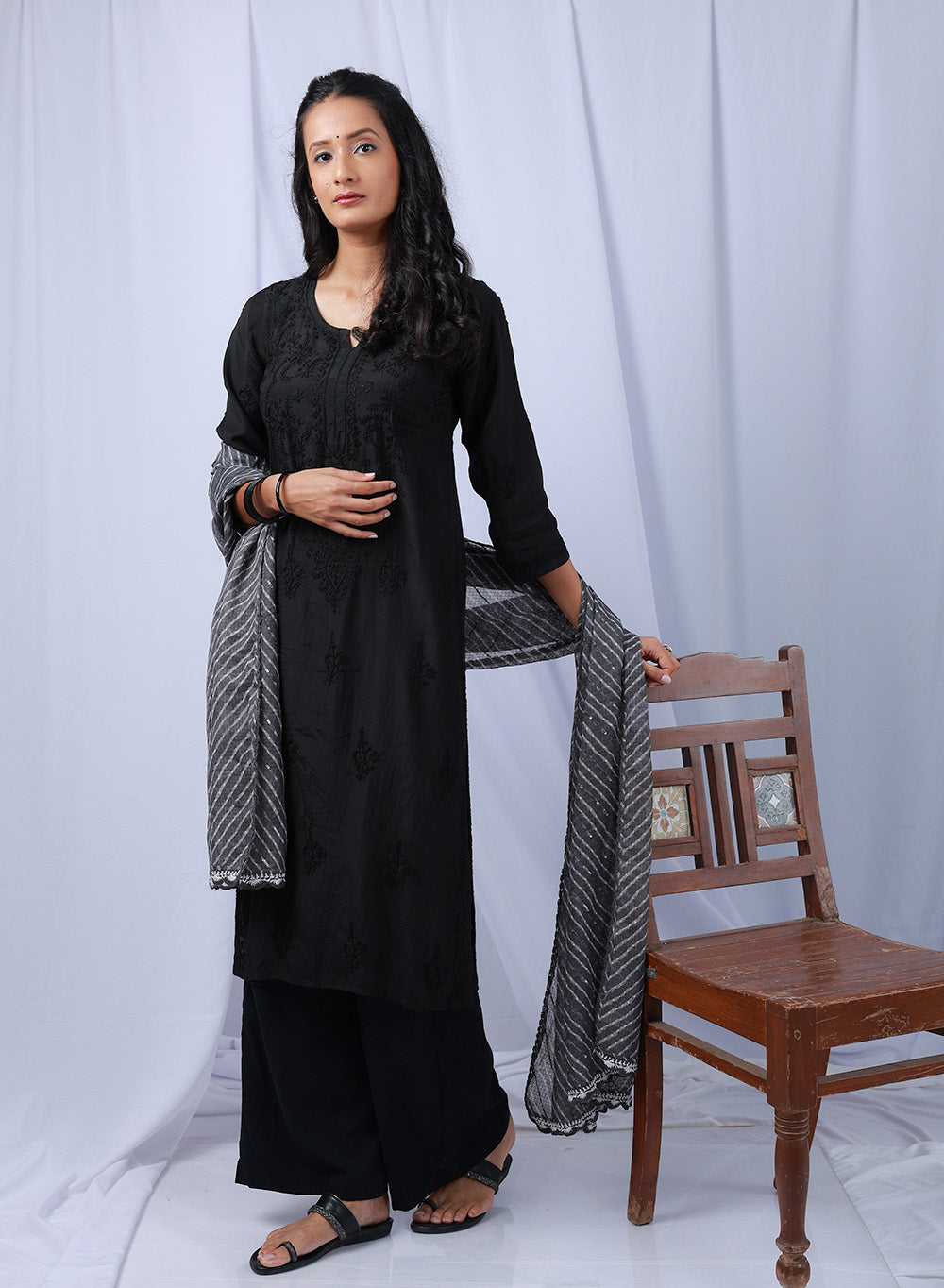 Sadgi Black - Bahaar Muslin Solid Chikankari Kurta
