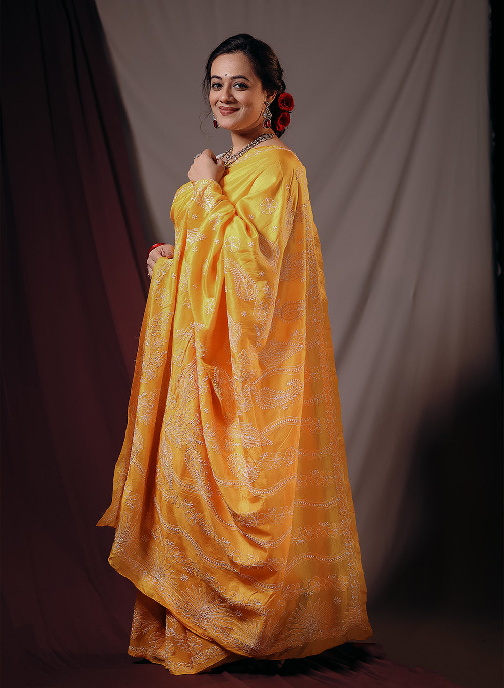 Mango - Pure Silk Aks Resham Chikankari  Saree