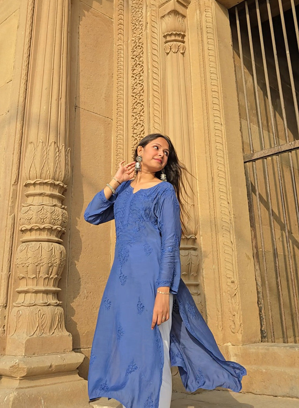 Sadgi Blue - Bahaar Muslin Solid Chikankari Kurta