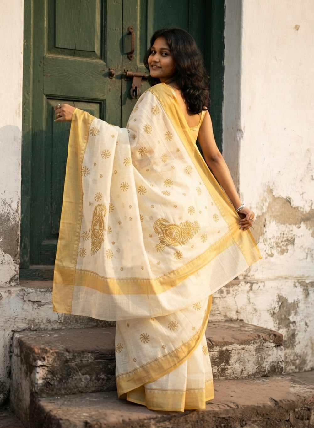 Mustard Dhoop Chaav - Aks Super Net Chikankari Saree