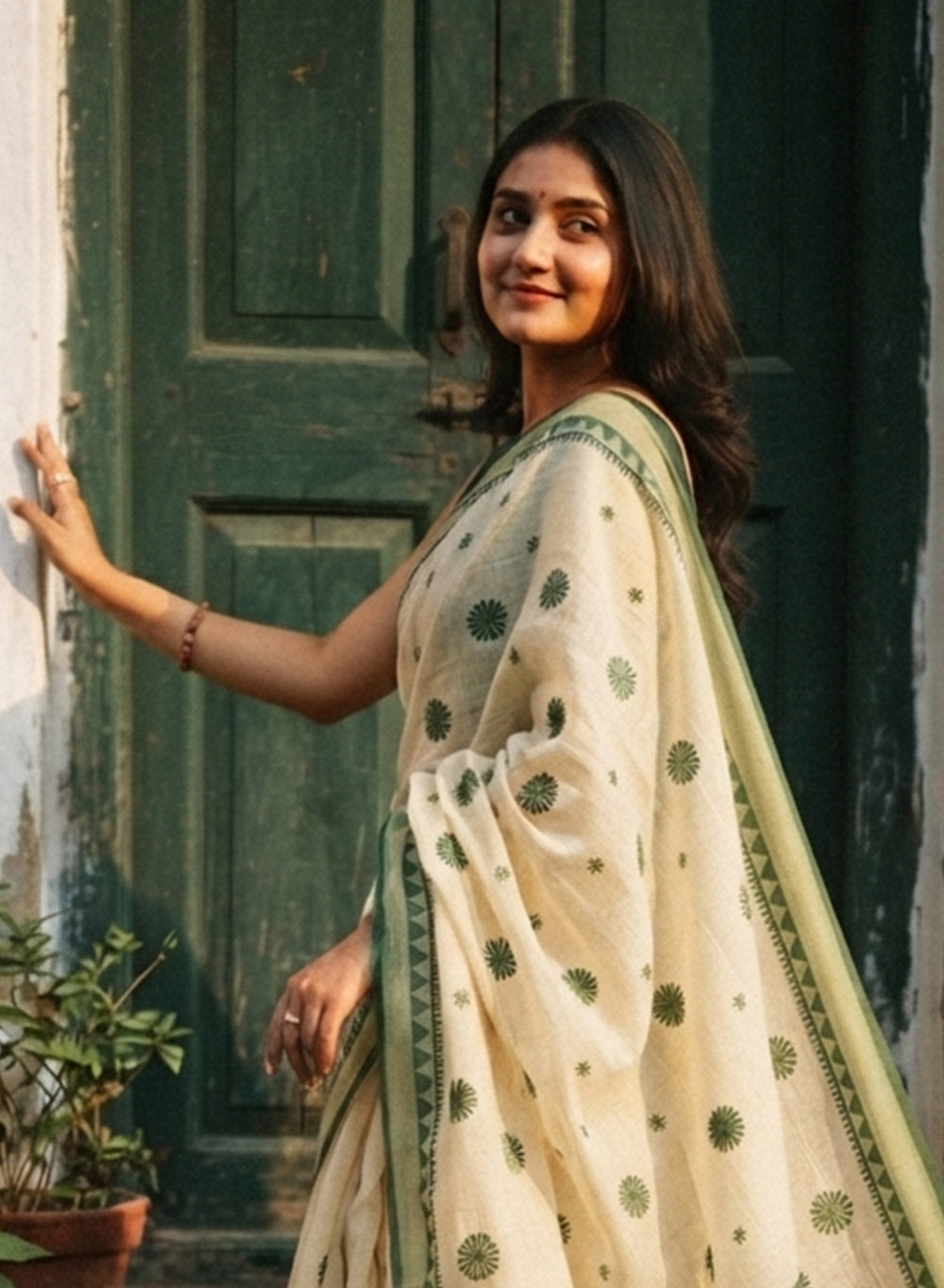 Green Dhoop Chaav - Aks Super Net Chikankari Saree