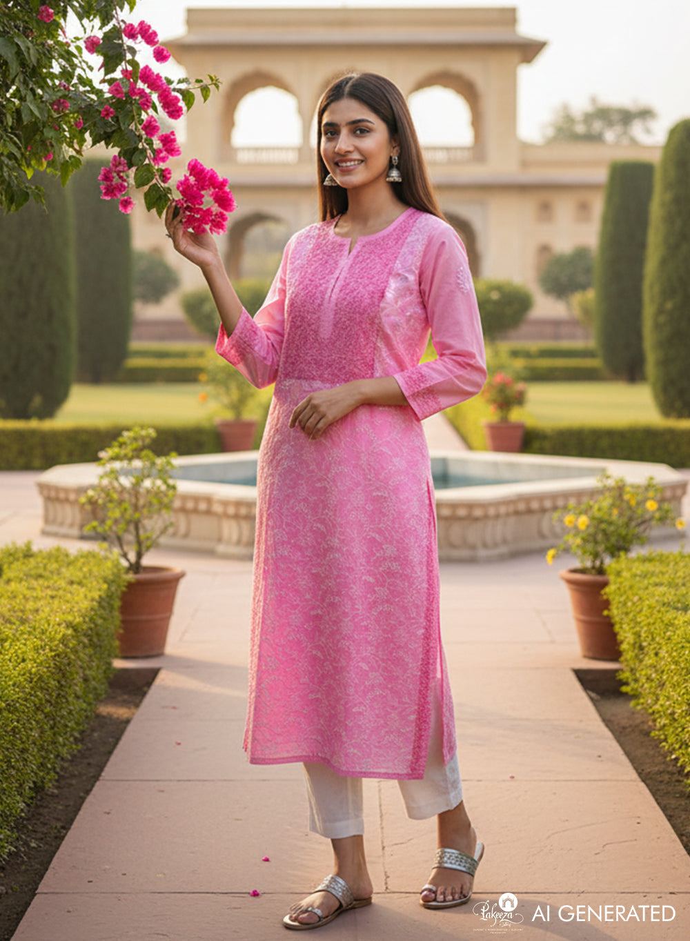 Mehak Pink - Cotton Terry Voile Bahaar Chikankari Kurta