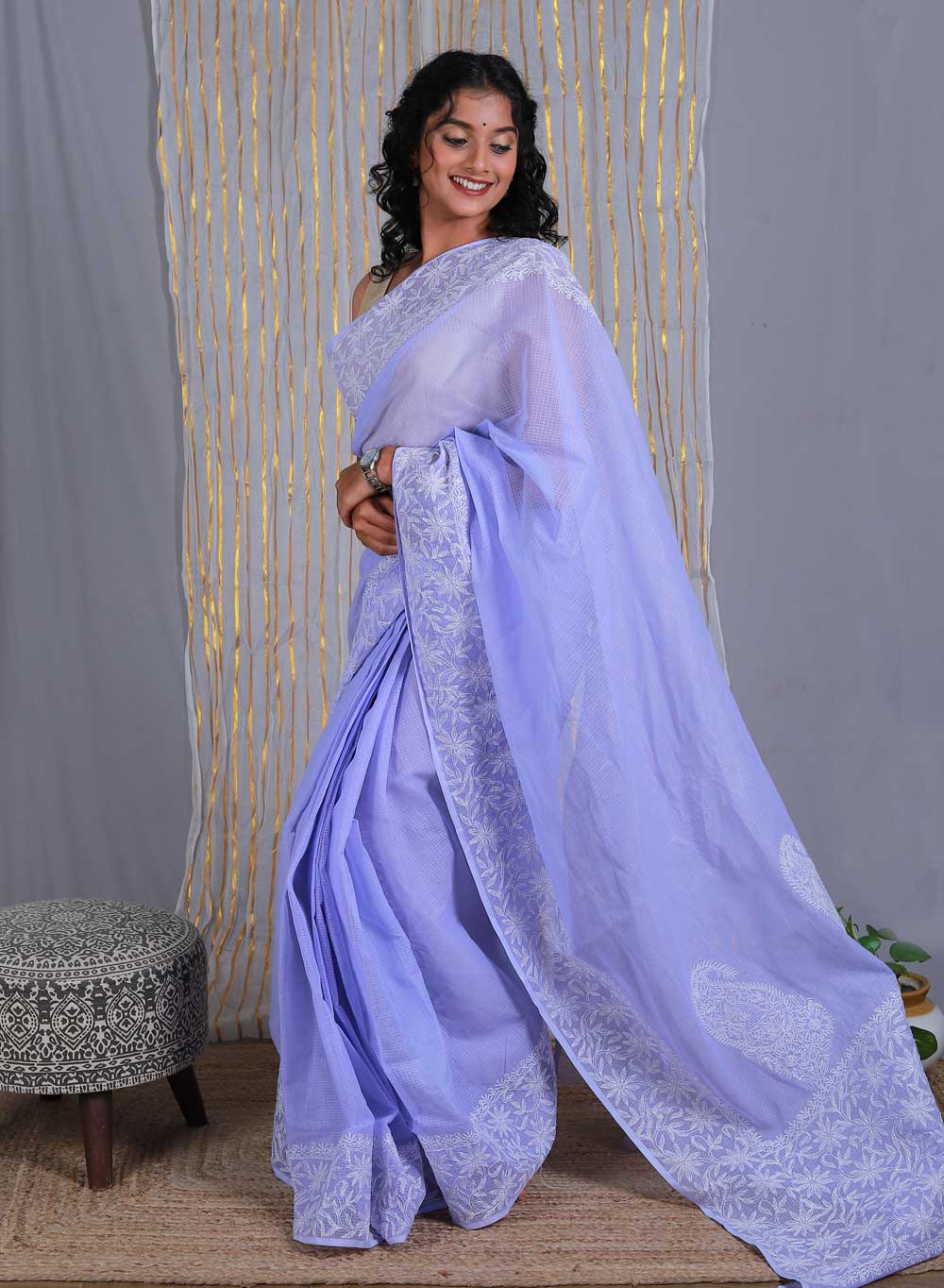 Aparajita Lavender - Aks Kota Cotton Chikankari Saree