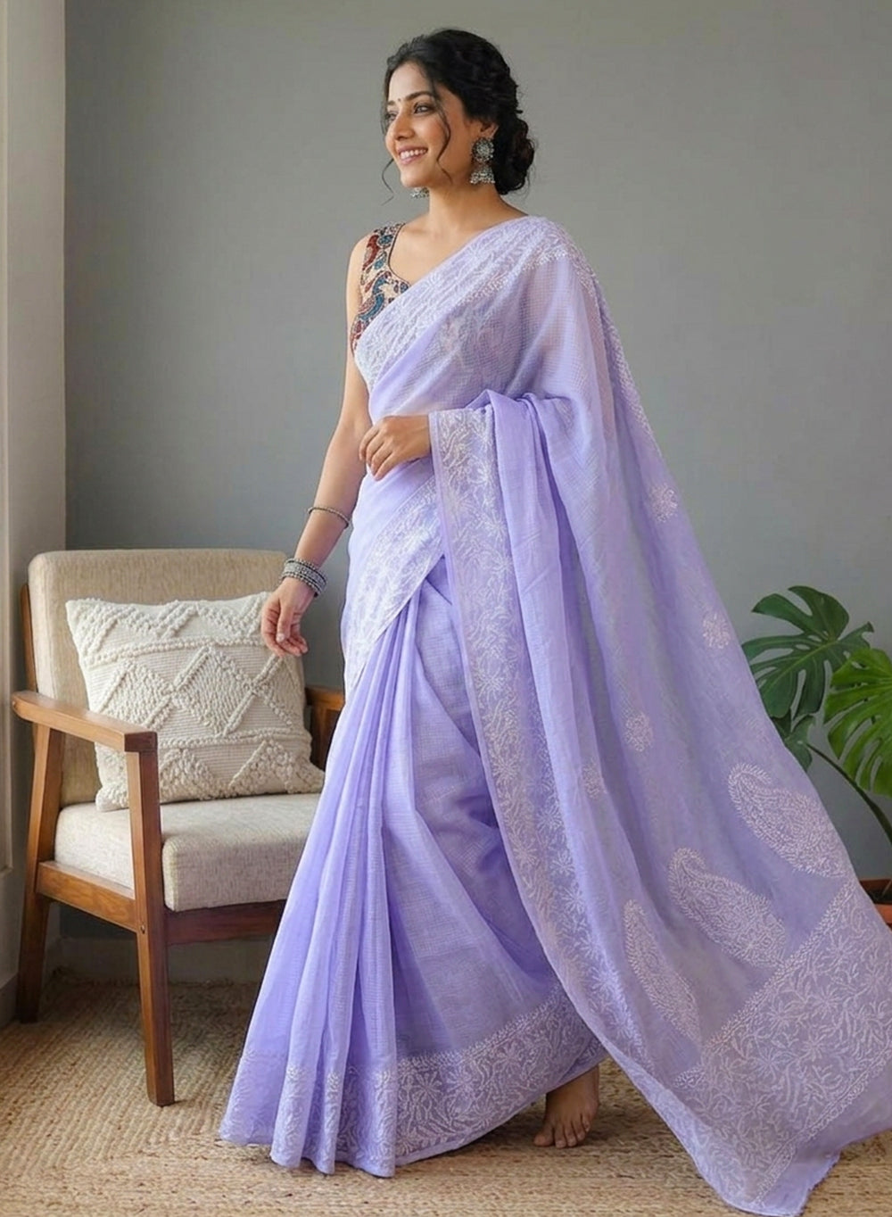 Aparajita Lavender - Aks Kota Cotton Chikankari Saree