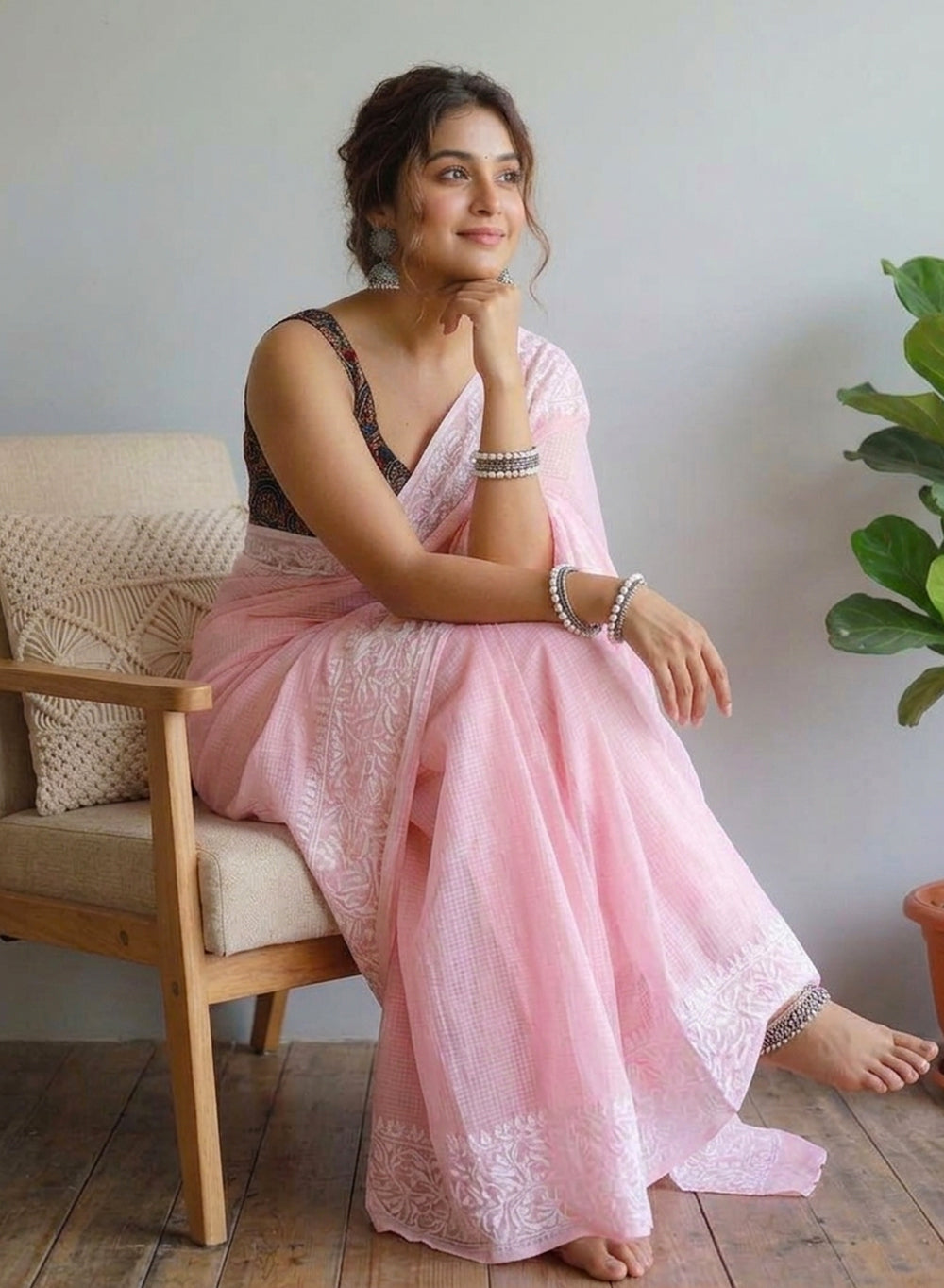 Aparajita Pink - Aks Kota Cotton Chikankari Saree