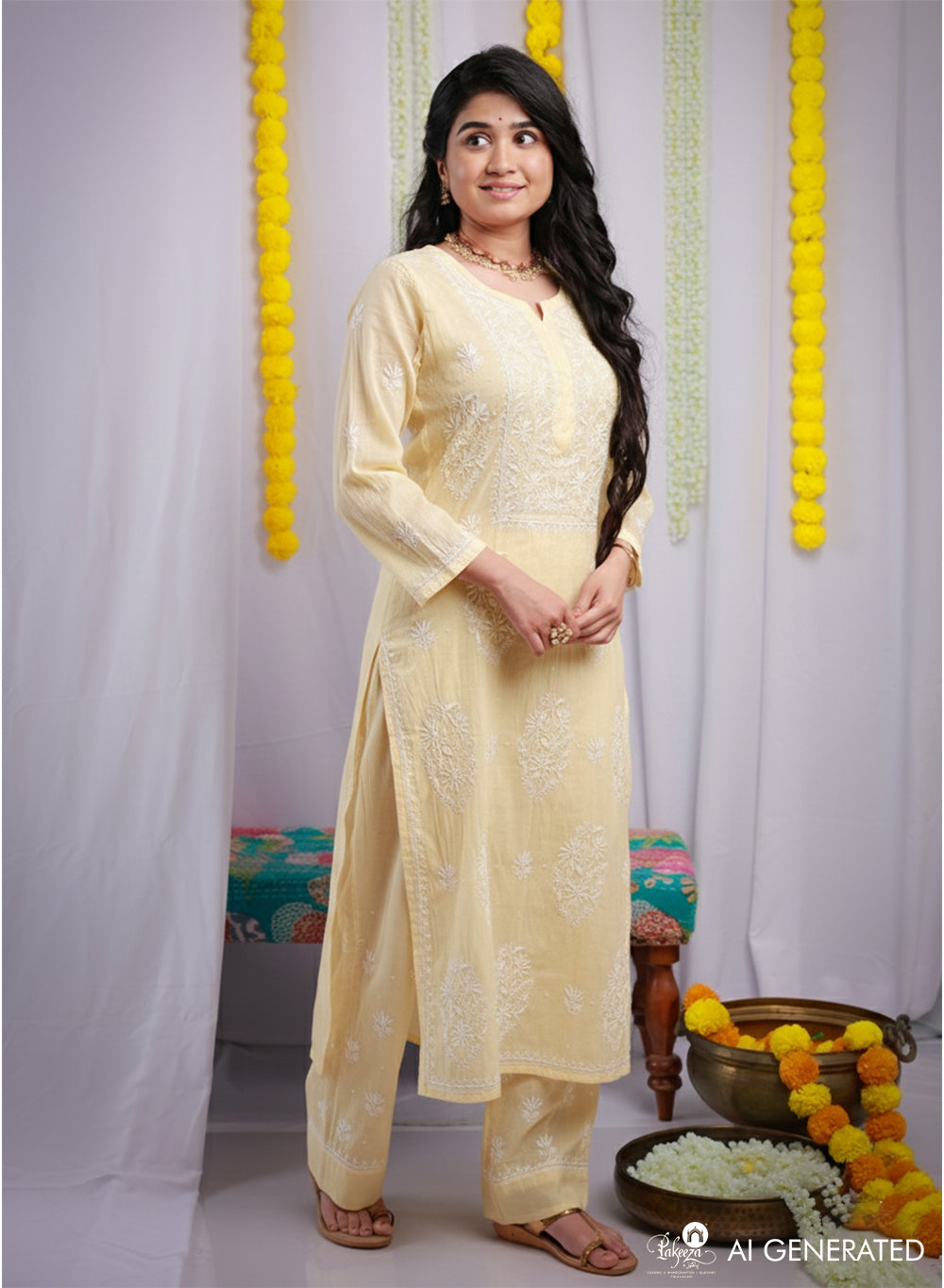 Eraya Beige - Mul Chanderi Nargis Chikankari Set