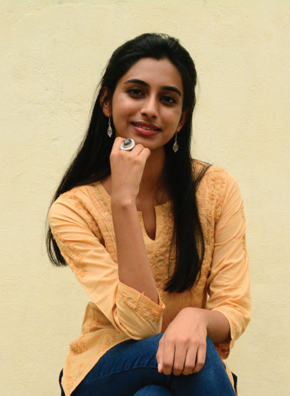 Beige Checks - Gulshan Cotton Chikankari Short Top