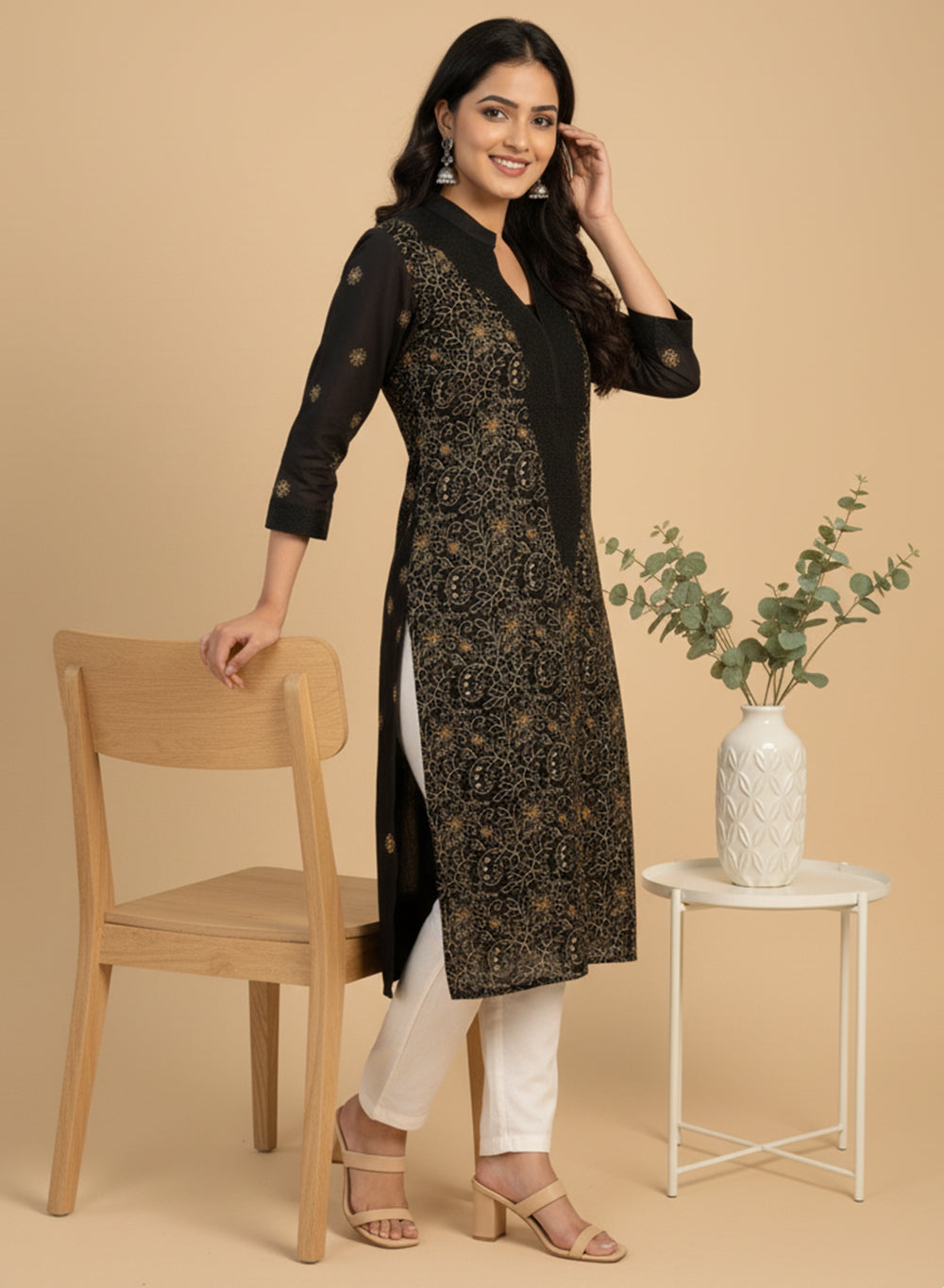 Black - Bahaar Cotton Terry Voile Chikankari Kurta
