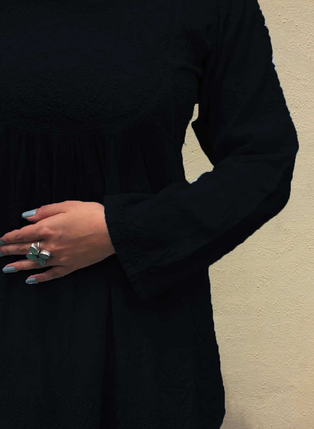 Black - Resham Thread Gulshan Chikankari Short Top
