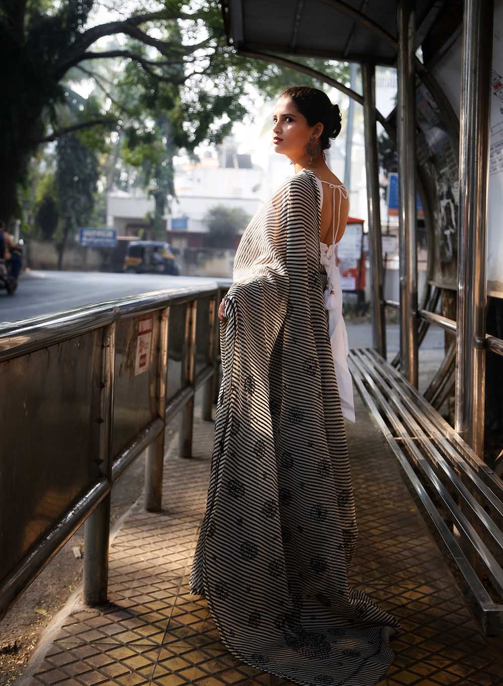 Black Lehariya - Kota Aks Cotton Chikankari Saree