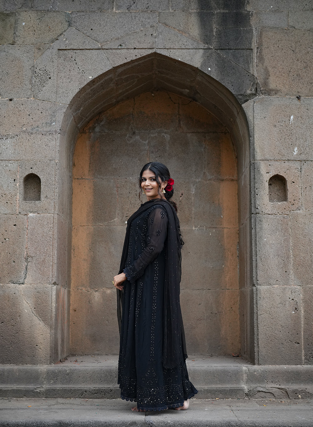Ibadat Black - Viscose Anarkali & Dupatta Nargis Chikankari Set