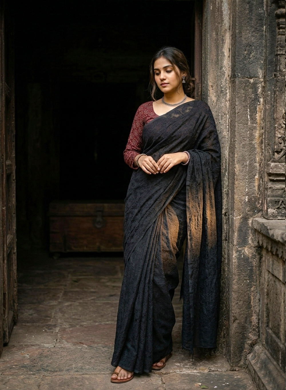 Shabnam Black - Aks Cotton Tepchi Chikankari Saree