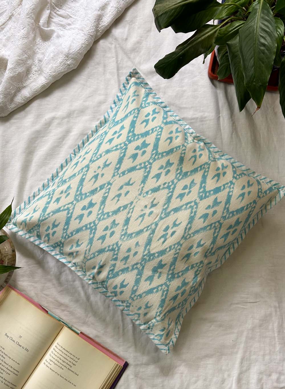 Blue Checks - Gharaonda Cotton Cushion Cover