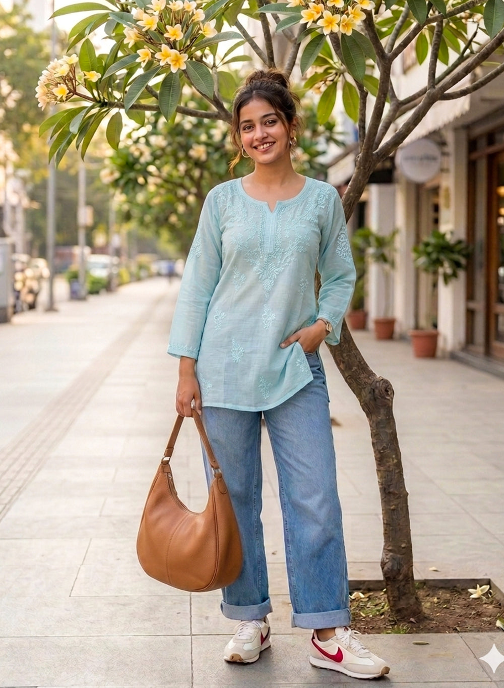 Alia Sea Green - Gulshan Muslin Chikankari Short Top