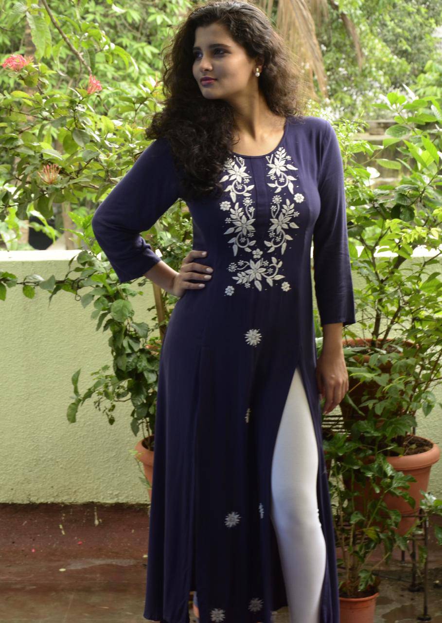 Navy Blue - chikankari Bohemian Dress