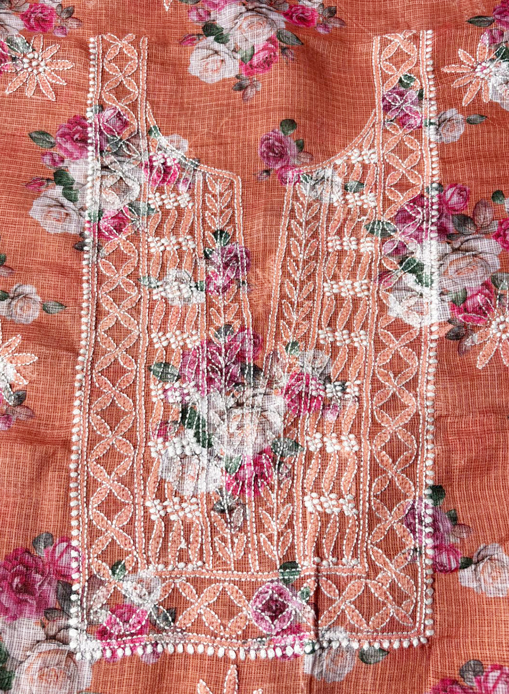 Brick - Nayaab Kota Printed Chikankari Kurta & Dupatta Set