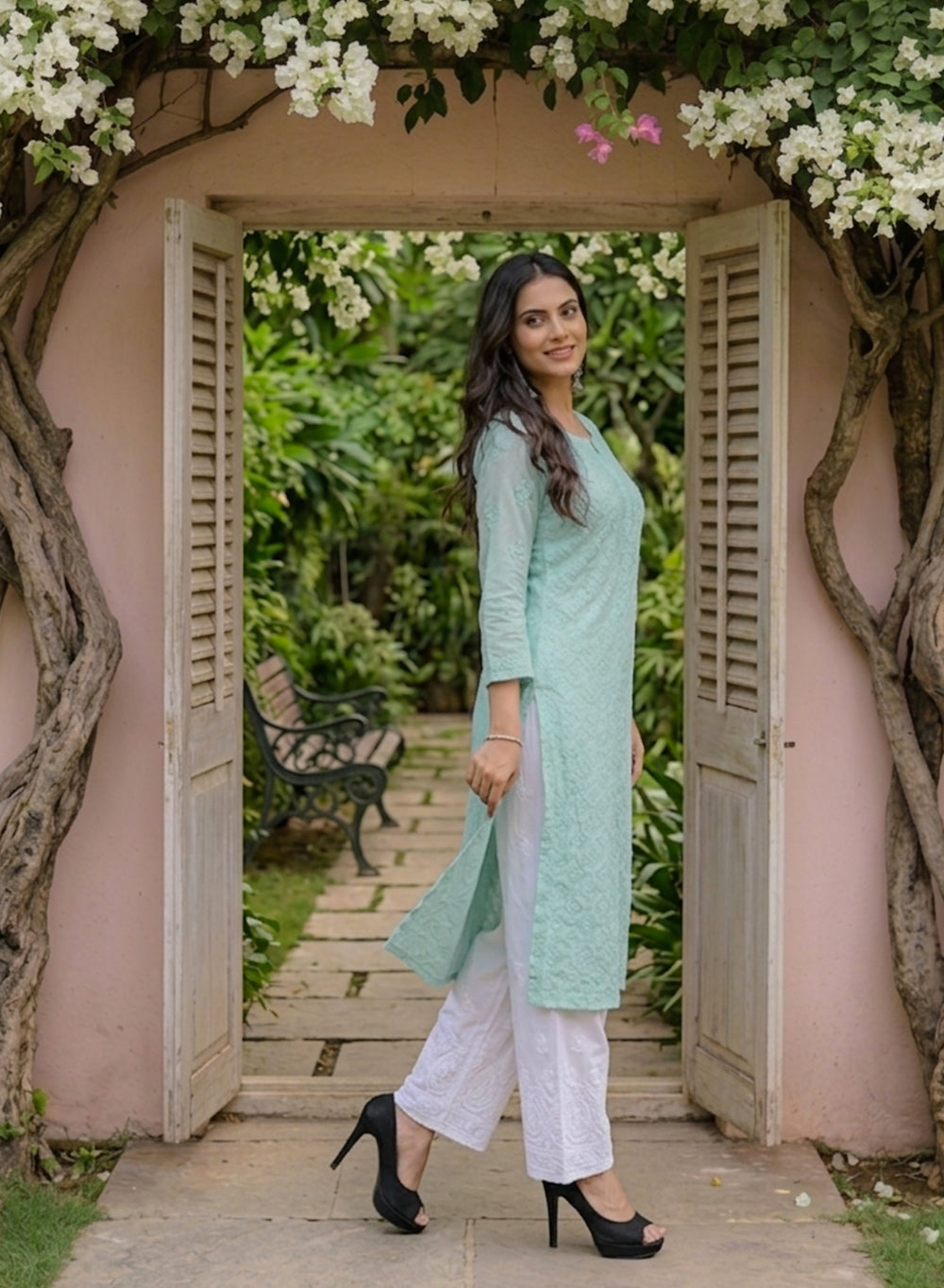 Ada Teal - Bahaar Muslin Front Jaal Chikankari Kurta