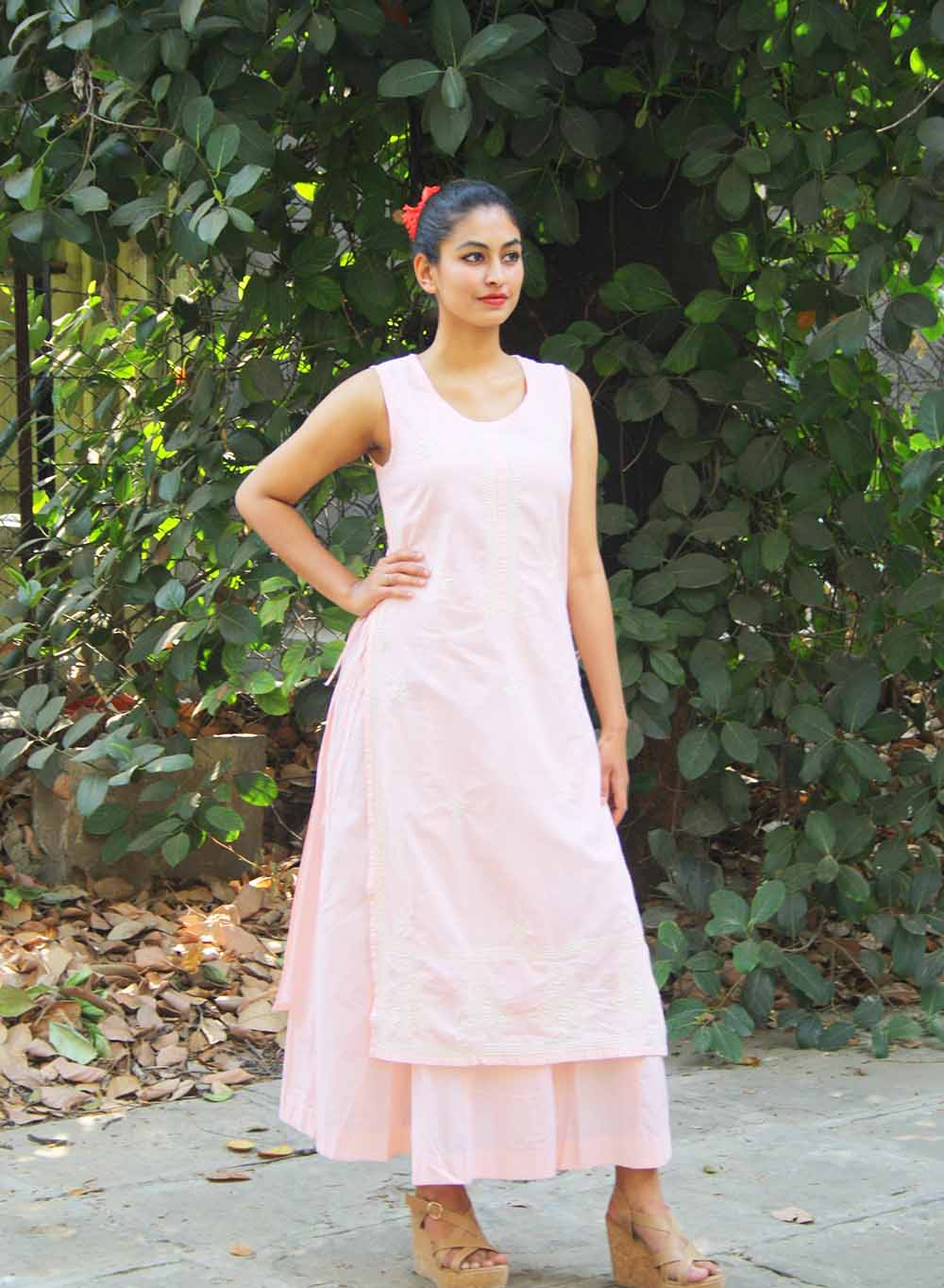 Dori Peach - Cotton Chikankari Gown