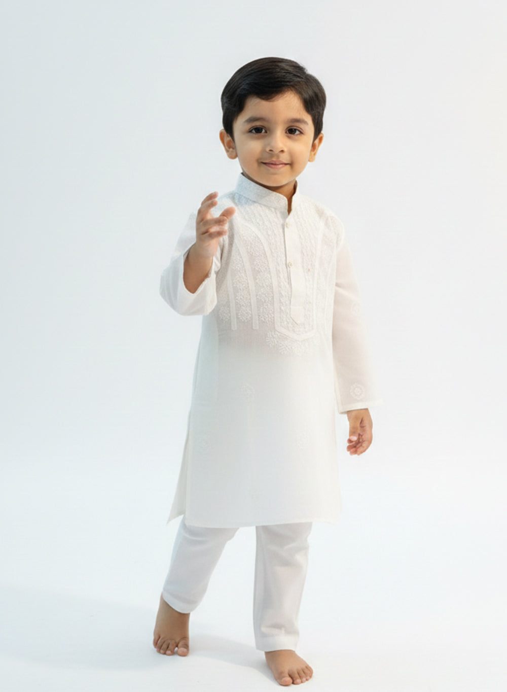 Eklavya White - Cotton Chikankari Kidswear Kurta