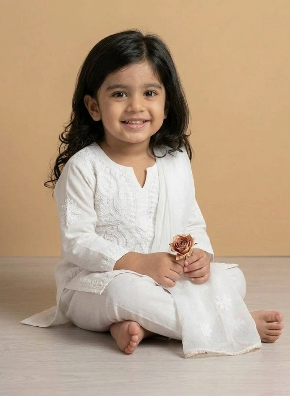 White Muslin - Chikankari Nanhe Farishtey Kidswear Set