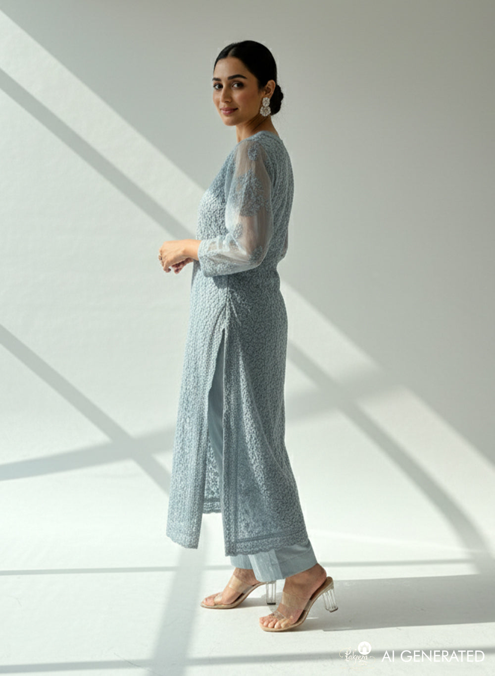 Gray Full Jaal - Fiza Bahaar Georgette Chikankari Kurta