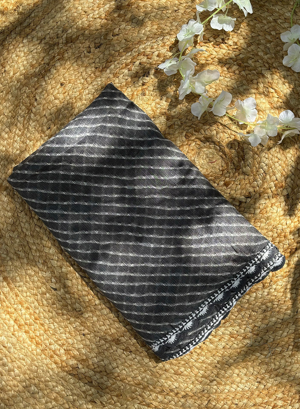 Gray Lehariya - Nazm Kota Chikankari Cotton Dupatta