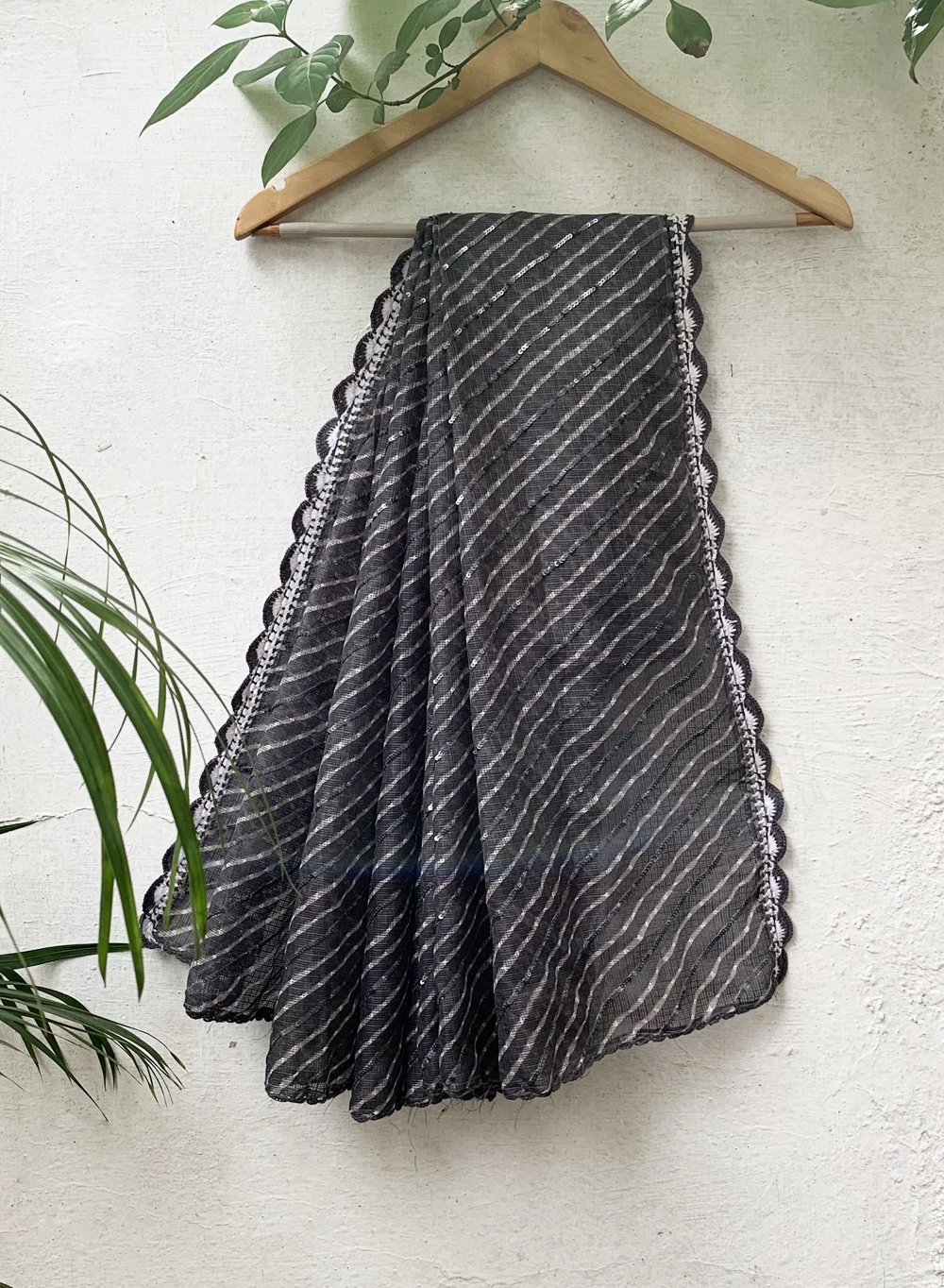 Gray Lehariya - Nazm Kota Chikankari Cotton Dupatta with Sequins