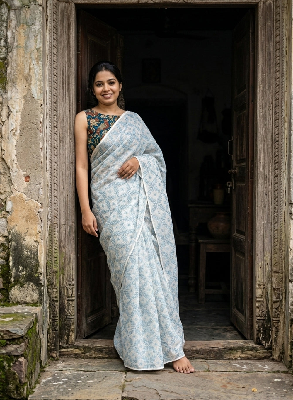 Shabnam Gray & White - Aks Cotton Tepchi Chikankari Saree
