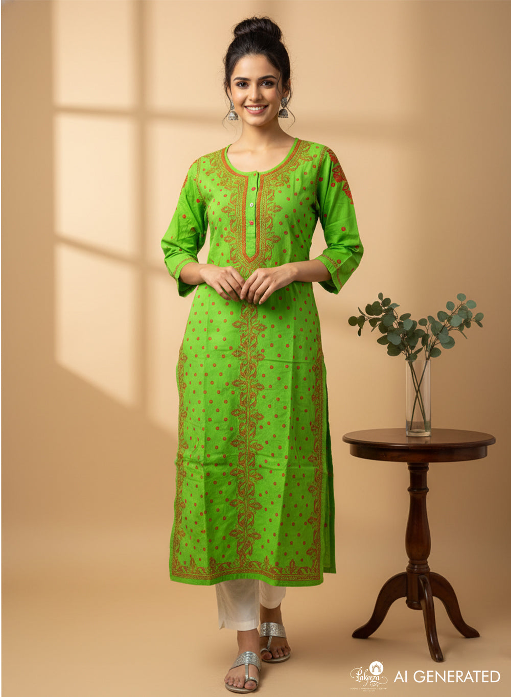 Green - Bahaar Cotton Chikankari Kurta