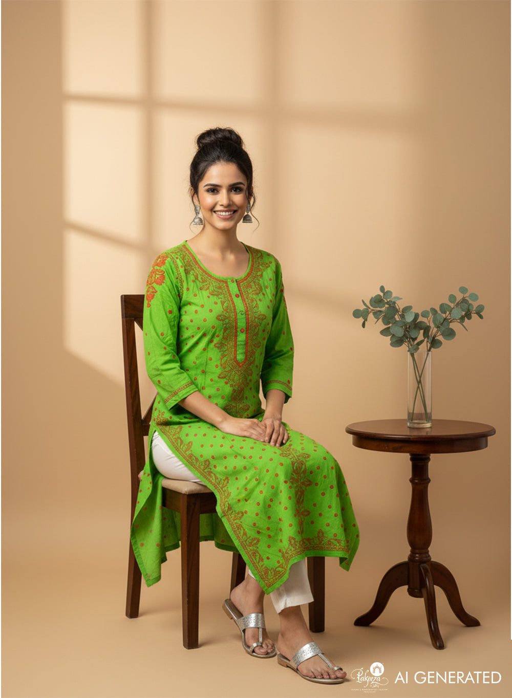Green - Bahaar Cotton Chikankari Kurta