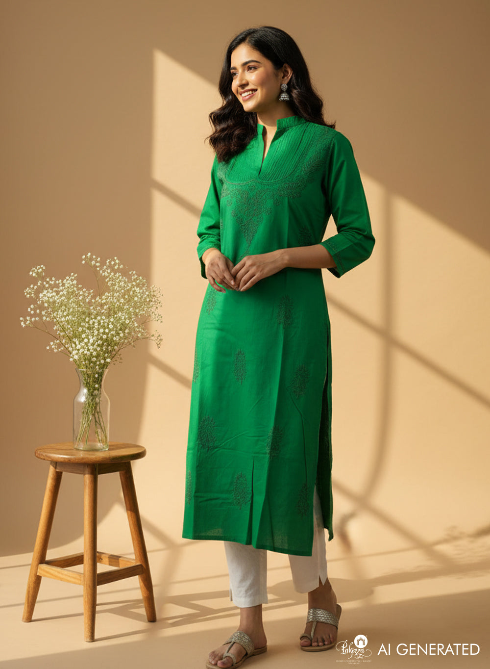 Green - Bahaar Cotton Chikankari Kurta