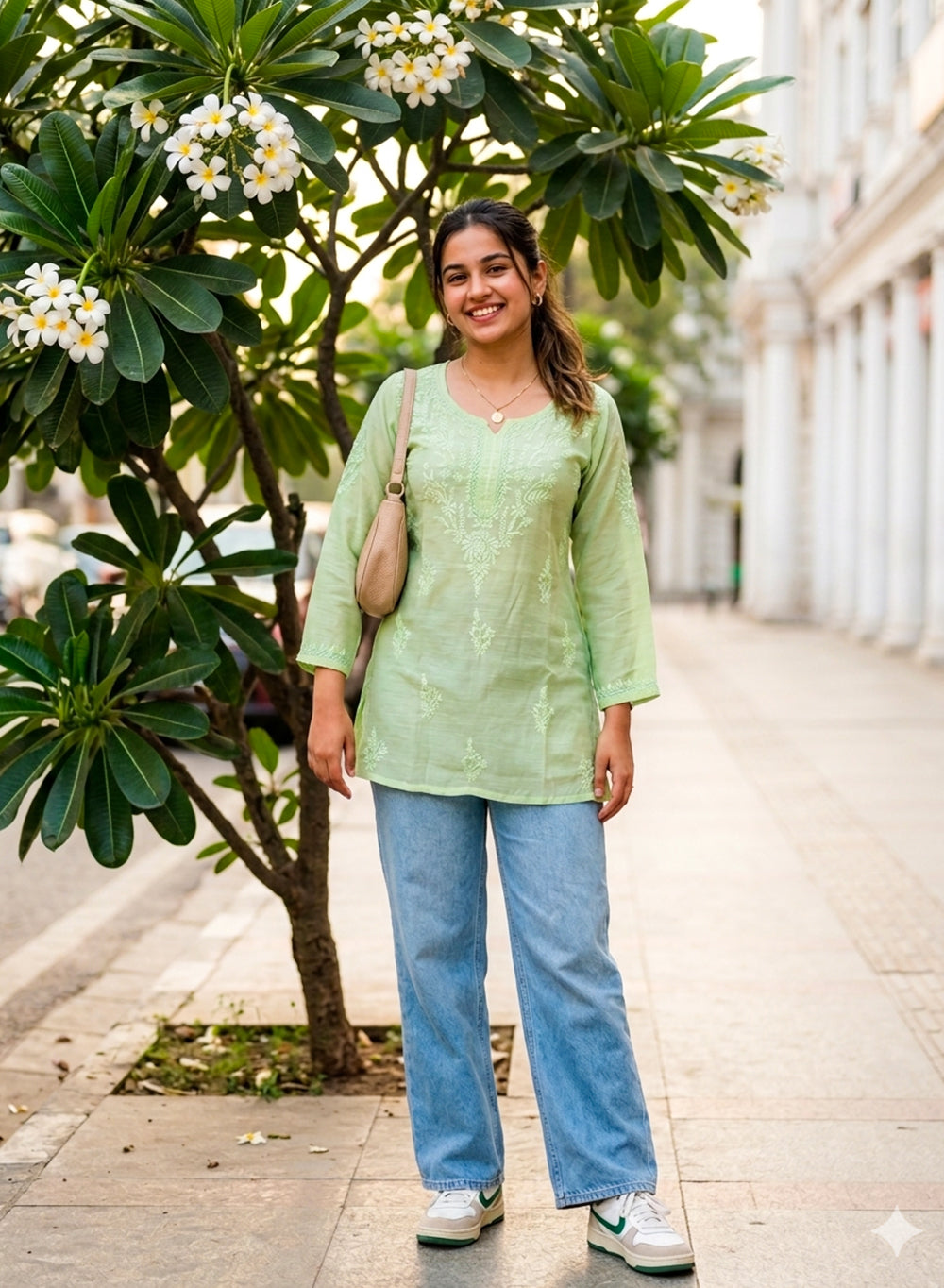 Alia Green - Gulshan Muslin Chikankari Short Top