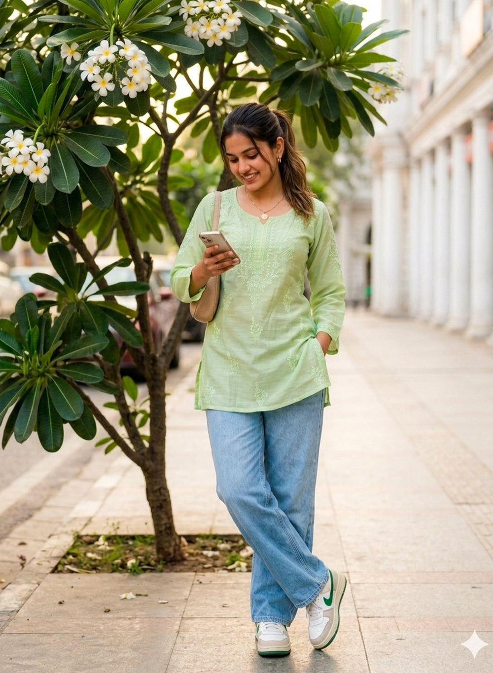 Alia Green - Gulshan Muslin Chikankari Short Top