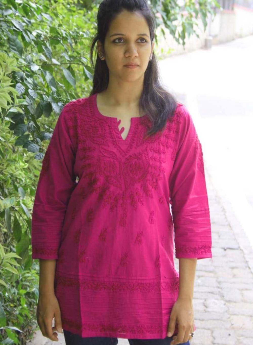 Hot Pink - Gulshan Cotton Chikankari Short Top