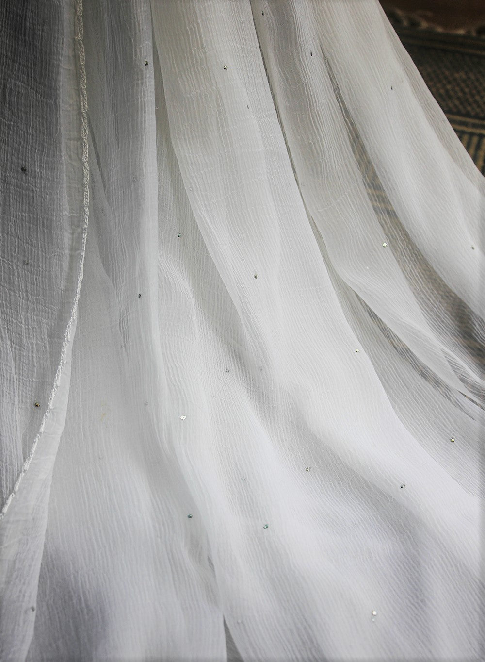 White Fardi - Nazm Chiffon Chikankari Dupatta