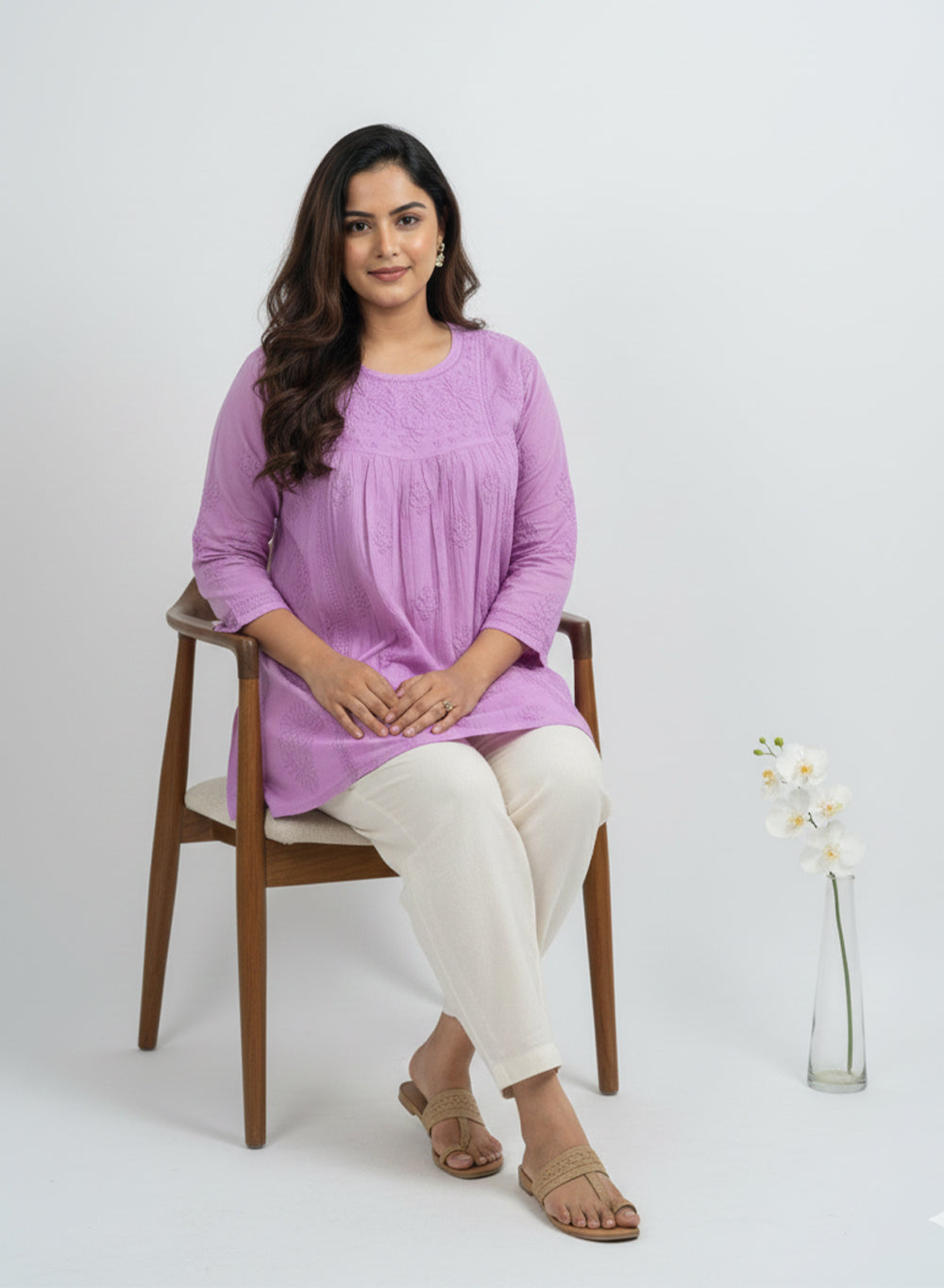 Lavender - Resham Thread Gulshan Chikankari Short Top