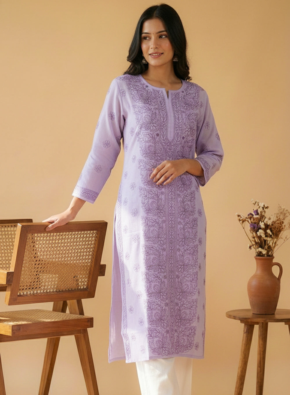 Lavender - Cotton Terry Voile Bahaar Chikankari Kurta