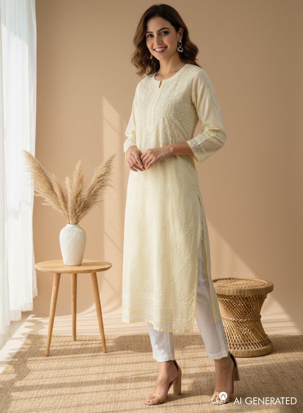 Lemon Yellow - Bahaar Cotton Terry Voile Chikankari Kurta