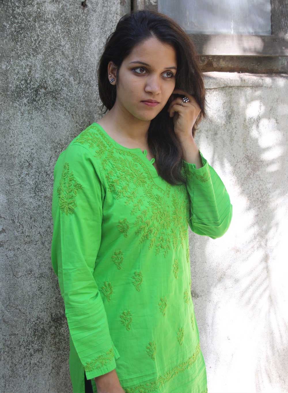 Light Green - Gulshan Cotton Chikankari Short Top