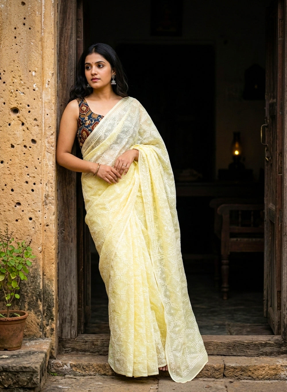Shabnam Light Yellow - Aks Cotton Tepchi Chikankari Saree