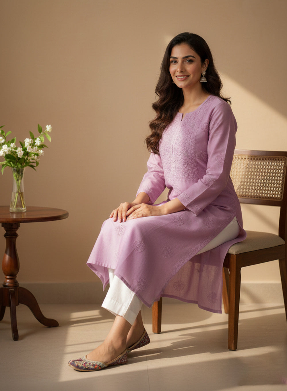 Swara Lilac - Anjuman Chanderi Cotton Chikankari Kurta
