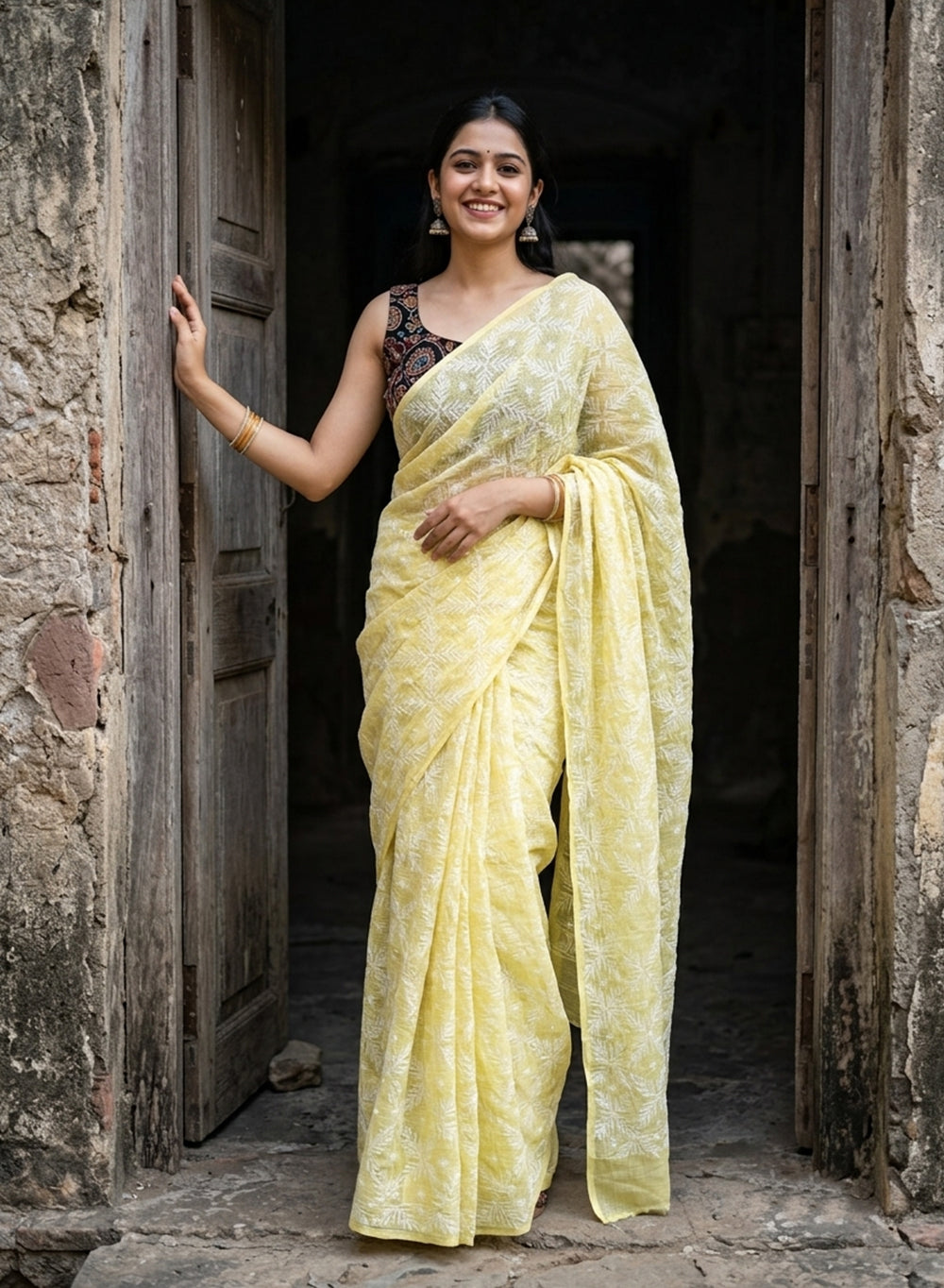 Shabnam Lime Full Jaal - Aks Cotton Tepchi Chikankari Saree
