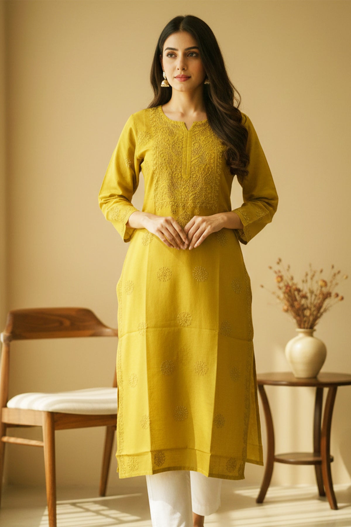 Swara Yellow - Anjuman Chanderi Cotton Chikankari Kurta
