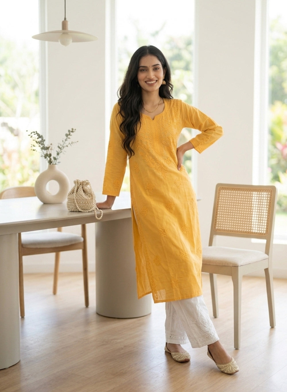 Sadgi Mango - Bahaar Muslin Solid Chikankari Kurta