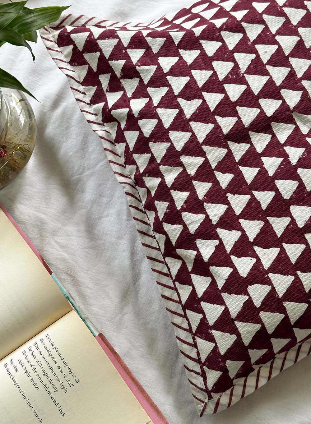 Maroon Triangle - Gharonda Cotton Cushion Cover