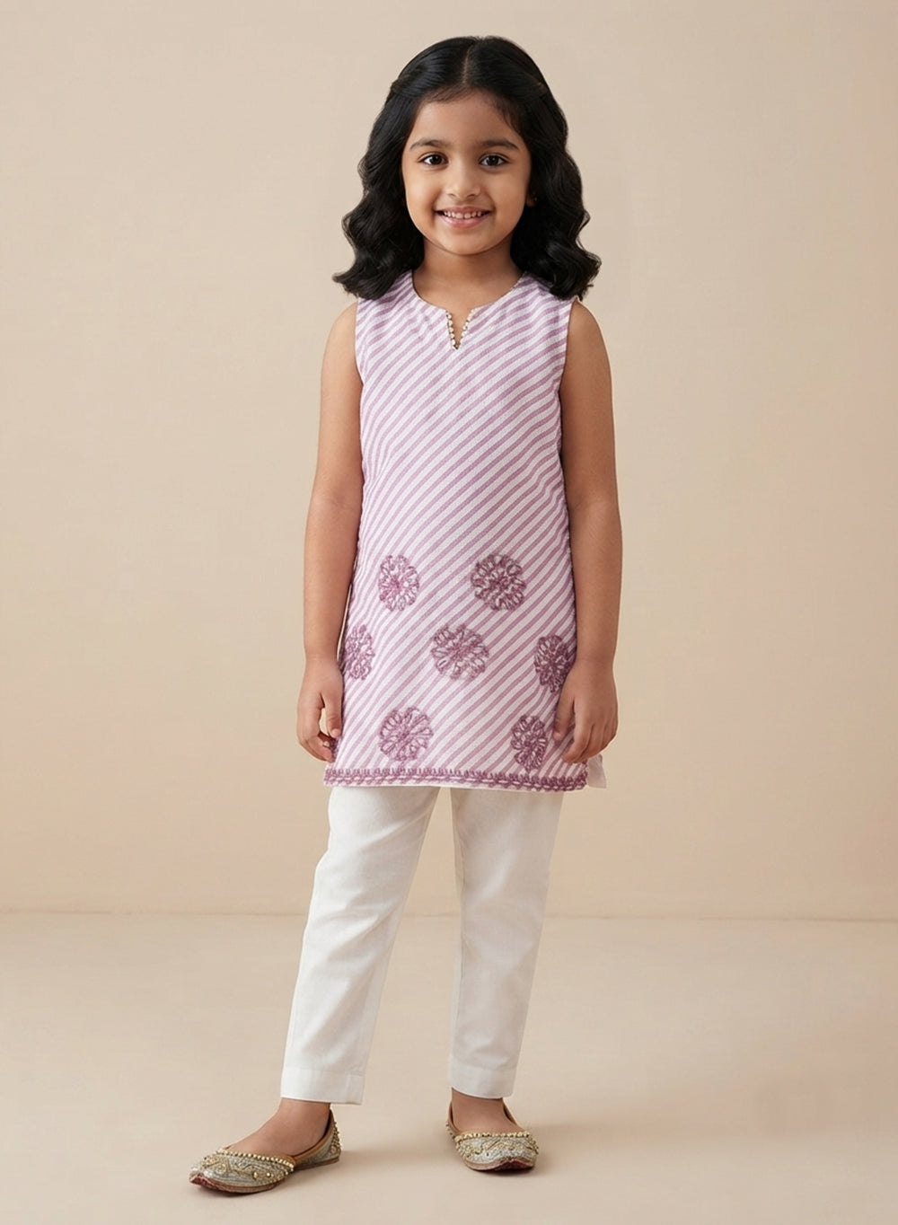 Mauve - Nanhe Farishtey Girls Chikankari Short Kurta