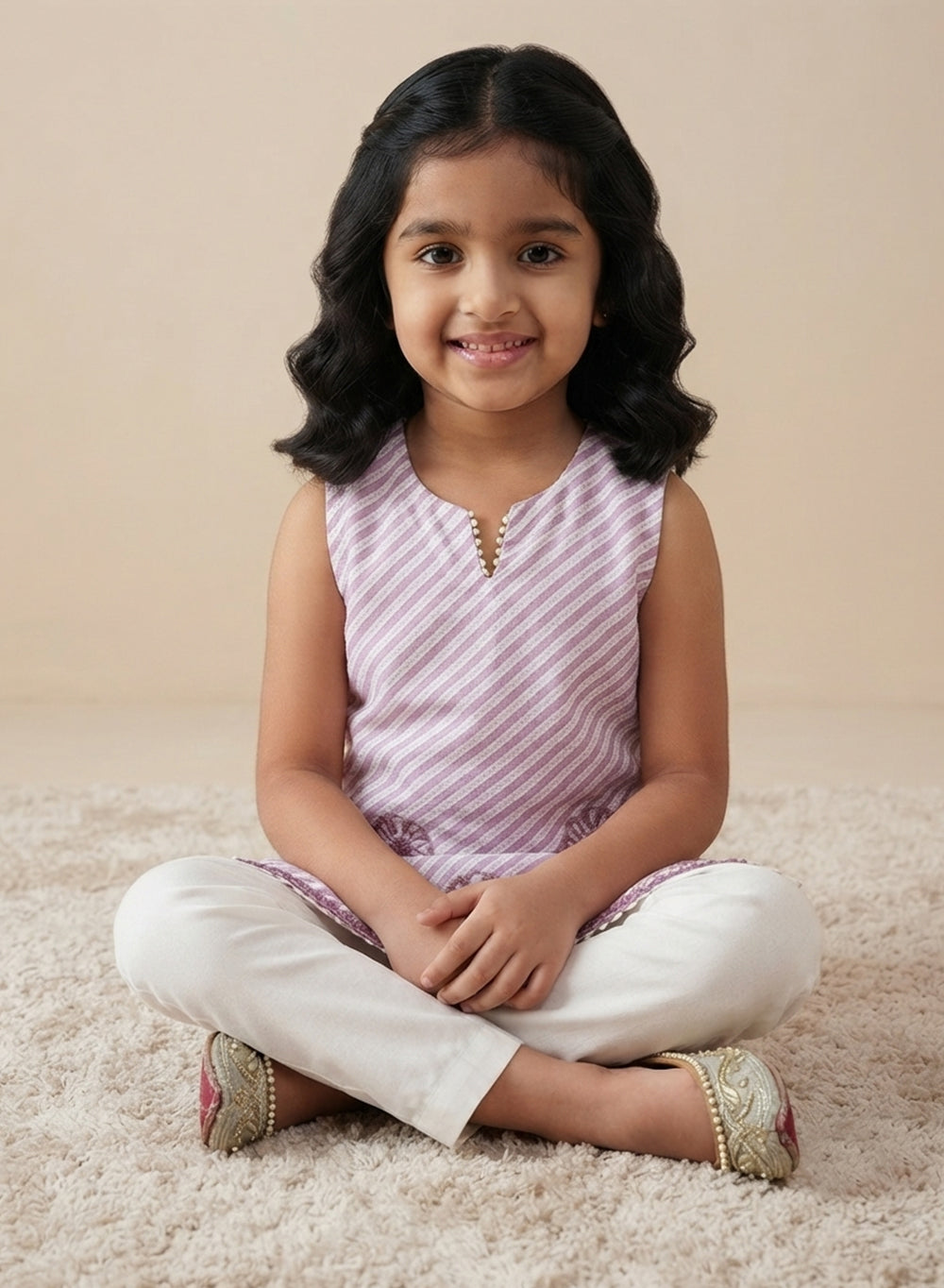 Mauve - Nanhe Farishtey Girls Chikankari Short Kurta