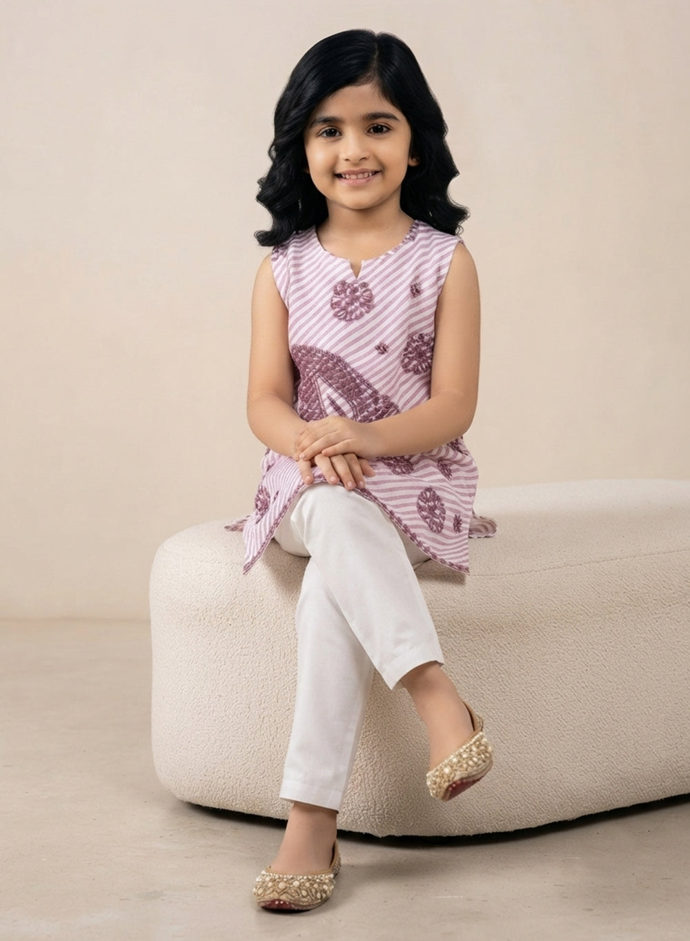 Mauve - Nanhe Farishtey Paisley Girls Chikankari Short Kurta