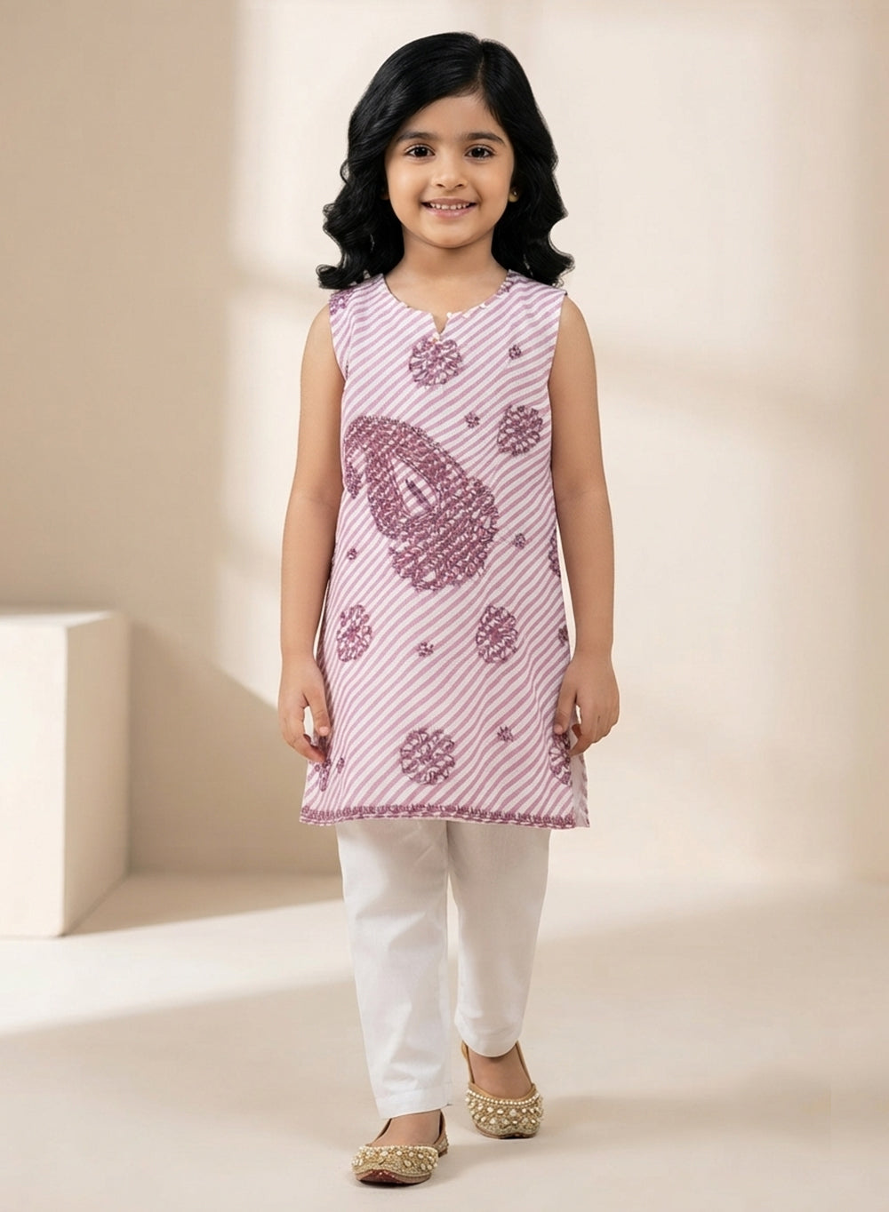 Mauve - Nanhe Farishtey Paisley Girls Chikankari Short Kurta